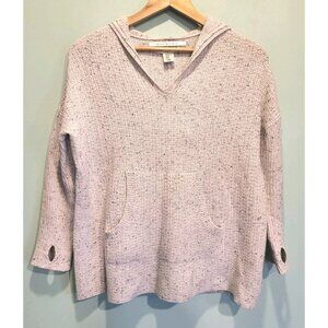 Max Studio Cashmere Hooded Oversized Gray Speckled Sweater Pocket XS